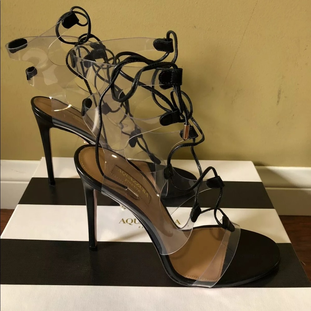 Aquazzura Milo Sandal Shoes Black Size 37 New 7 US